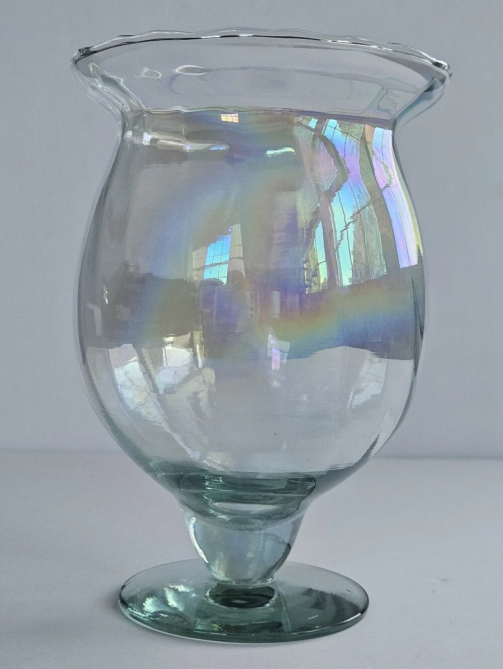 vintage ruffled edge iridescent footed candle holder base Made in Mexico decor
